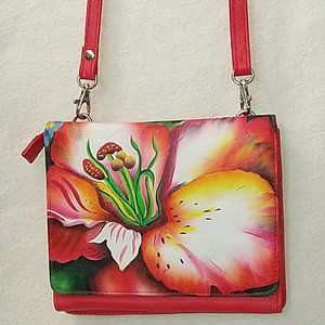 SUKRITI Hand Painted Leather FLORAL Crossbody bag